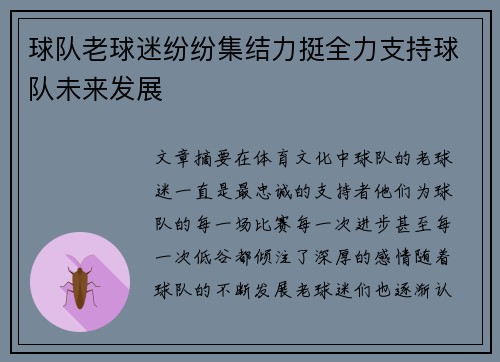 球队老球迷纷纷集结力挺全力支持球队未来发展 球队老球迷纷纷集结力挺全力支持球队未来发展